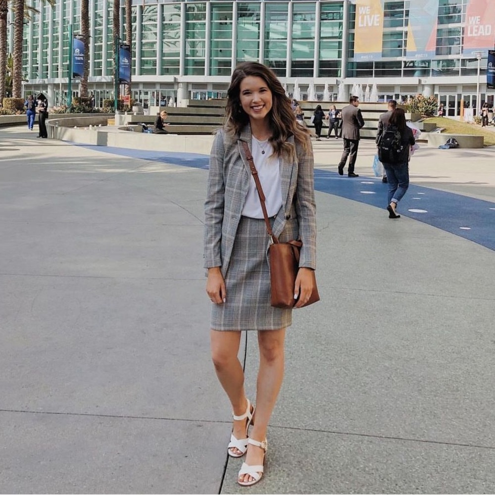 Plaid Blazer and Skirt Set